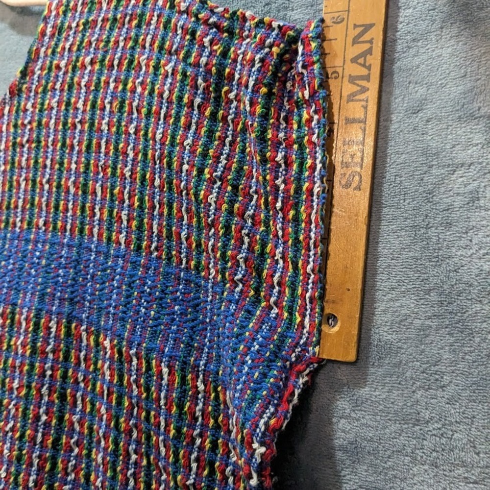 Vintage Handwoven Striped Poncho Top Boho Fringe Multi Color Sleeveless Boxy - Picture 7 of 10